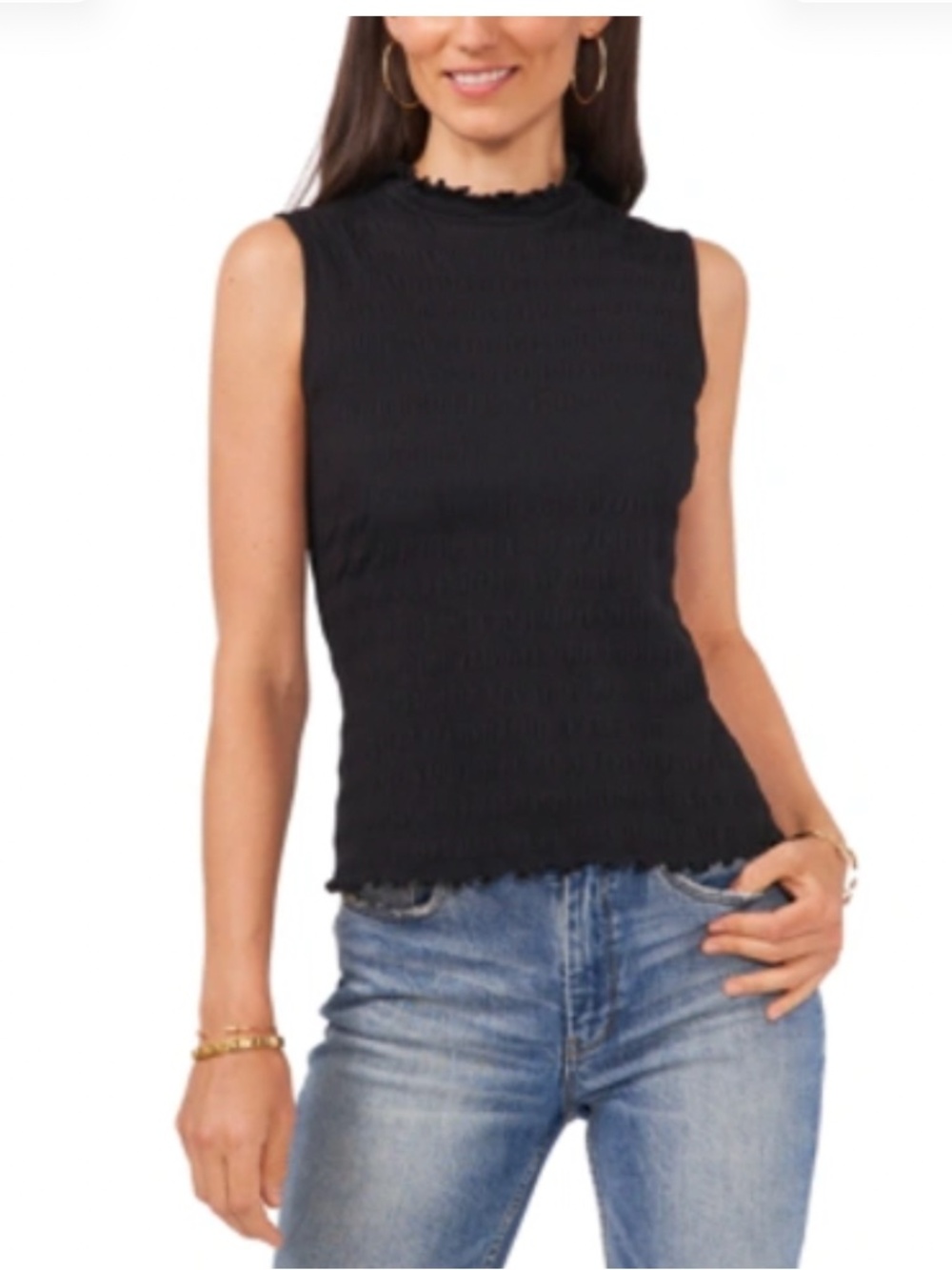 Vince Camuto Black Textured Sleeveless Mock Neck Top Size Small